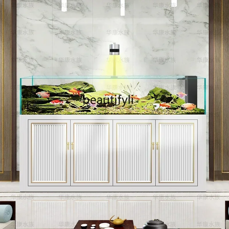 cqyAquarium bottom filter living room ultra-white glass Lanshou stream tank bag back overflow ecological sea tank