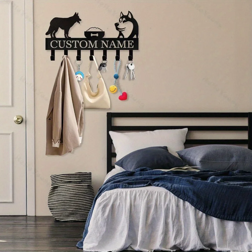 

Персонализированный держатель для поводка для собаки, настенное крепление, индивидуальные крючки для ключей с именем домашнего животного, органайзер, металлический органайзер для хранения поводков, декор для прихожей, фермерского дома