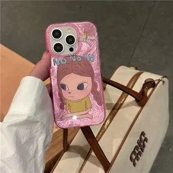 Through Hole Vortex Case IND  Cartoon Puppy Double Pigtail Little Girl Phone Case for Iphone 11 12 13 14 15 16promax