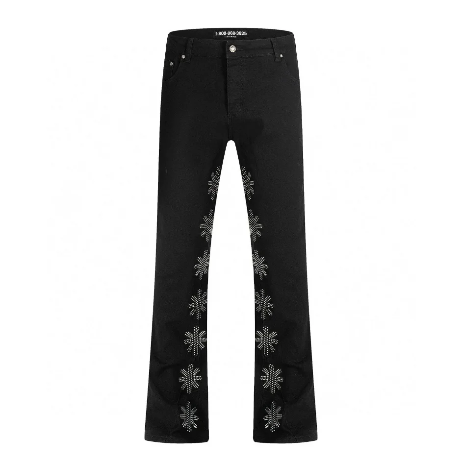 LOSTSHDWS JEANS Sunflower Heavy-Duty Rhinestone-Embellished American High-Street Washed Slightly Flared Jeans
