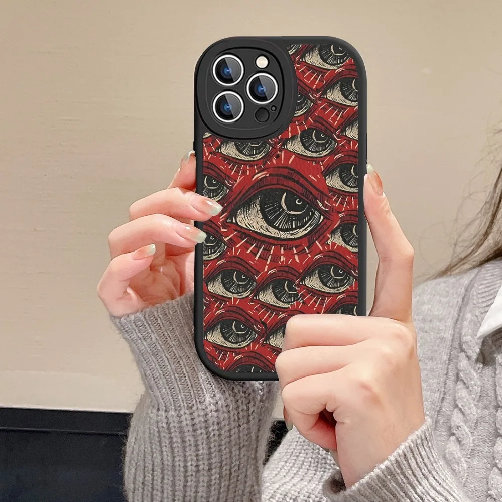 Scary Face Eyes Phone Case Hard Leather For IPhone 14 13 12 Mini 11 14 Pro Max Xs X Xr 7 8 Plus Fundas