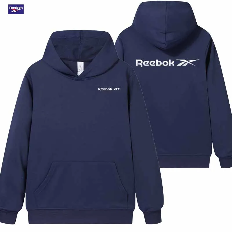 Reebok brand men's and women's hooded pullover t-shirts-relaxed, fashionable and personalized solid color sportswear style-100%