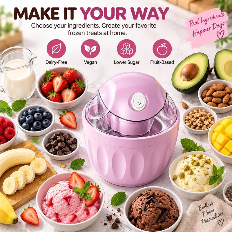 Lightweight Home Electric Ice Cream DIY Maker Small Automatic Frozen Yogurt Milkshake Gelato Machine Homemade Kitchen Dessert