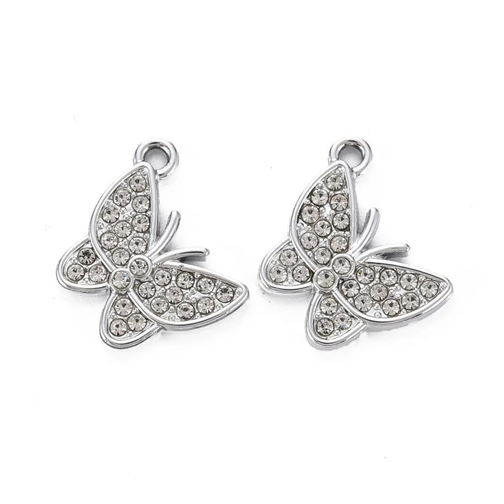 Generic 10 Pc Butterfly Pendant Charms Alloy with Rhinestone Butterfly Rhinestone Charms for Women DIY Necklace Bracelet Earring