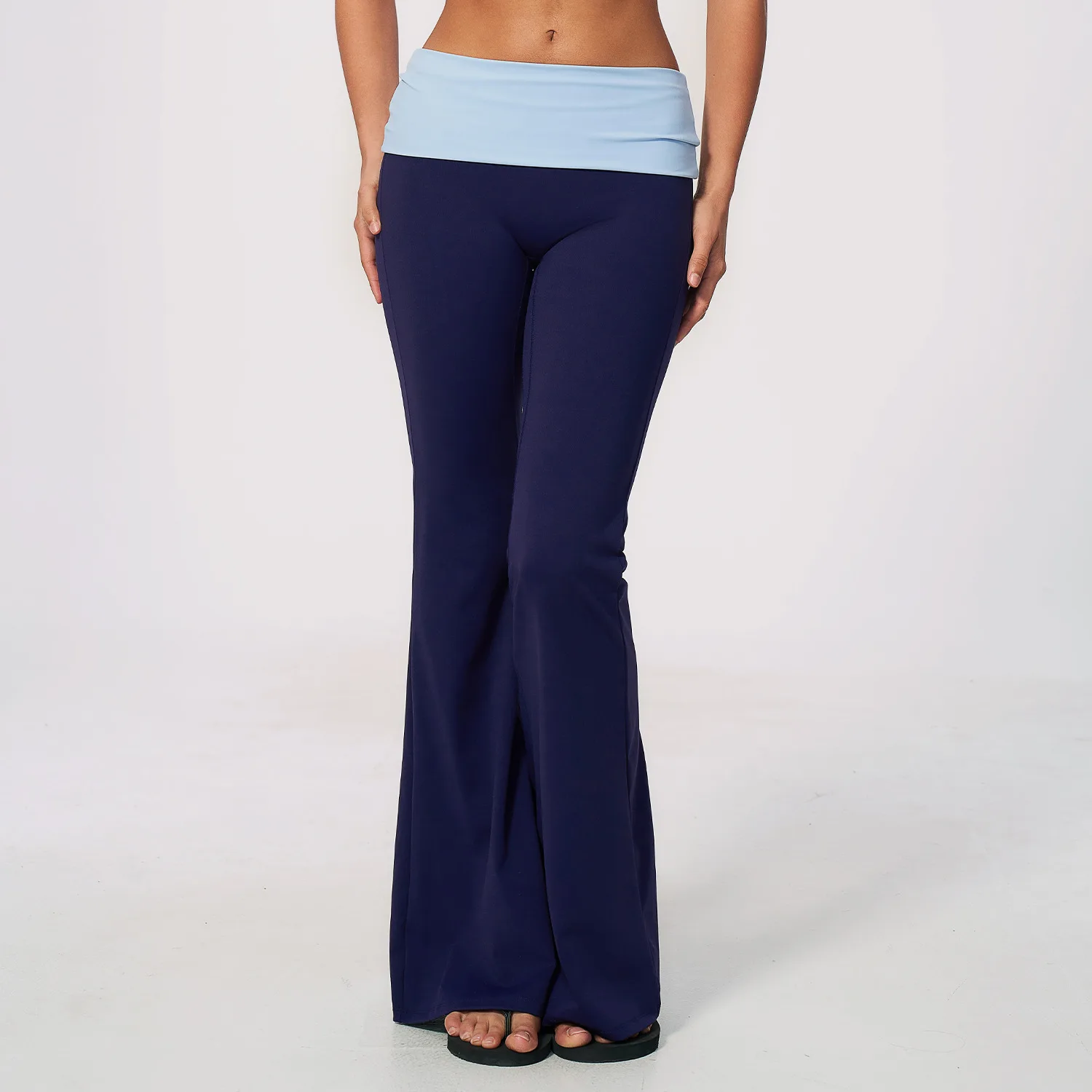 Women Fold Over Waist Wide Leg Yoga Pants Gym Fitness Hip Lifting Exercise Pants Bell Bottom Pants Female Pilates Training Pants