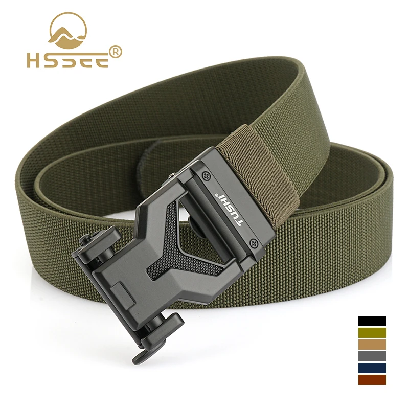 HSSEE 38mm Elastic Belt for Men Metal Alloy Automatic Buckle Tactical Casual Girdle Tight Nylon Stretch Waistband Male Straps