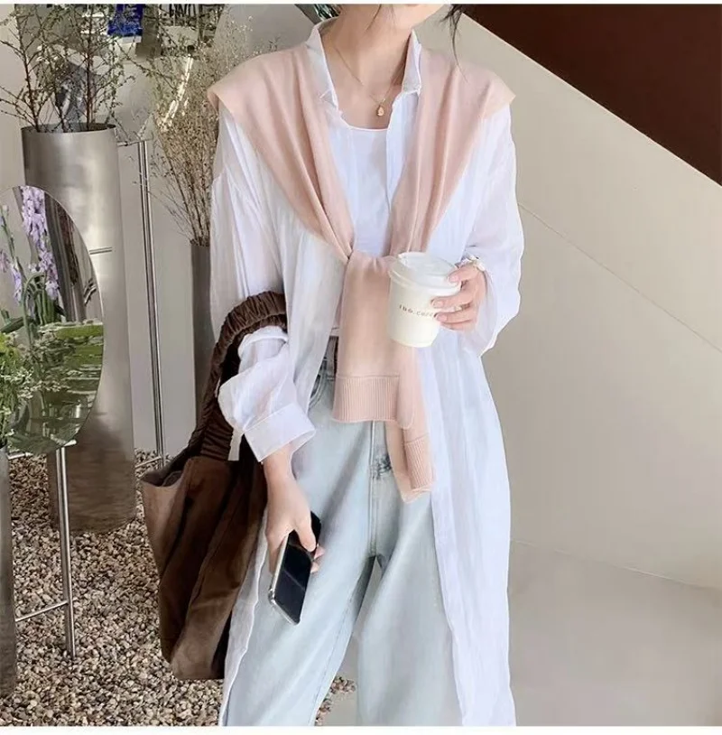 Korean Knitted Shawl Summer Air Conditioning Fake Collar Neck Guard Knit Thin Knotted Cape Shoulder Scarf For Women