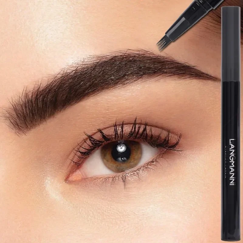 Waterproof Lasting Liquid Eyebrow Tattoo Pencil Microblading 4 Forks Eyebrow Pen Dark Brown Ultra-fine Brow Enhancers Cosmetics