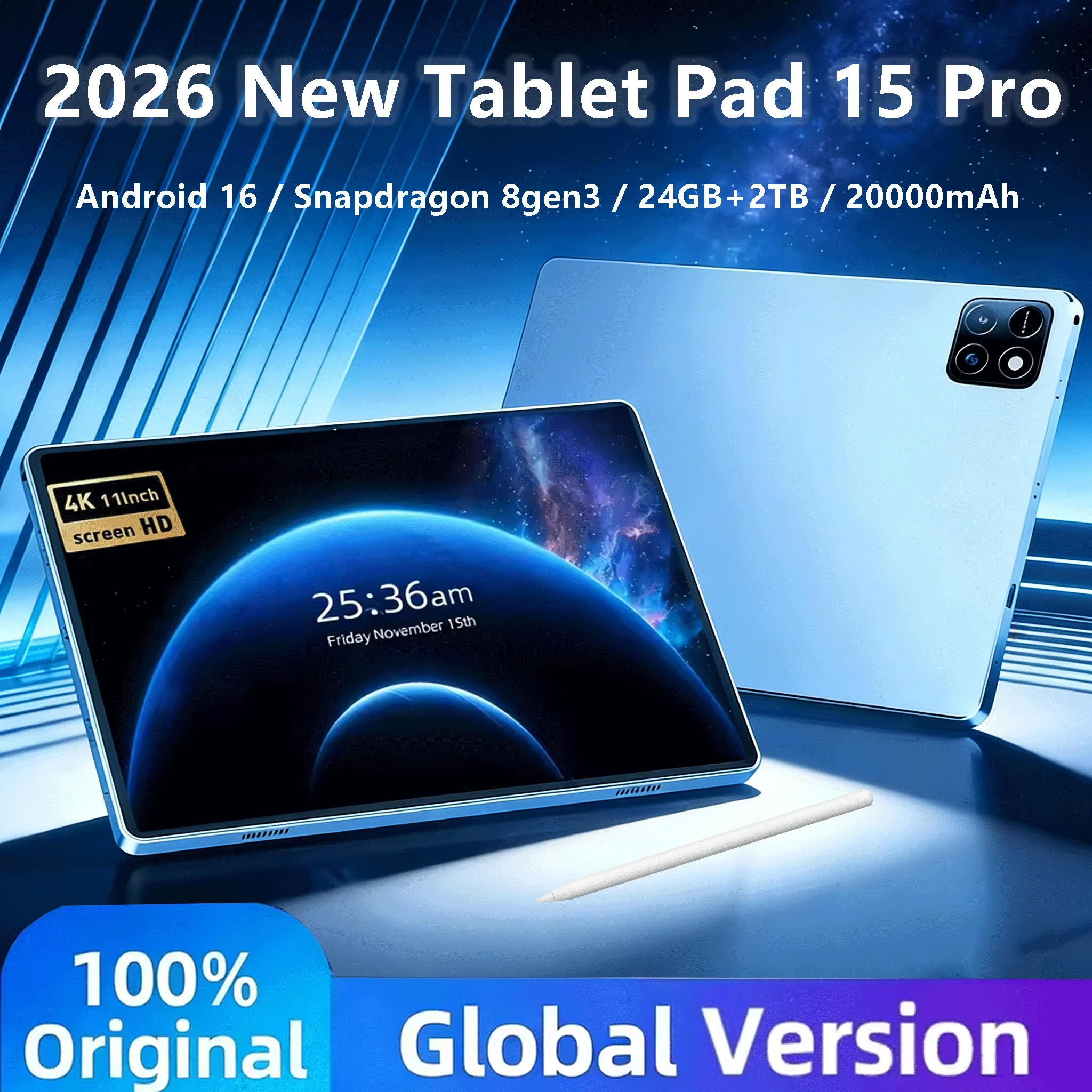 Tablette Originale 2026 Pad 15 Pro 11 Pouces 24 Go 2 To Android 16 Appel Téléphonique Double SIM 5G Wifi Tablette Android Mini Tab Global