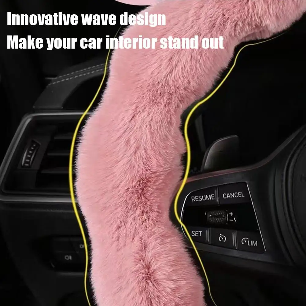 Soft Fluffy Car Steering Wheel Cover Plush Winter Warm Steering Qheel Grip Cover Non-Slip Steering Wheel Protector