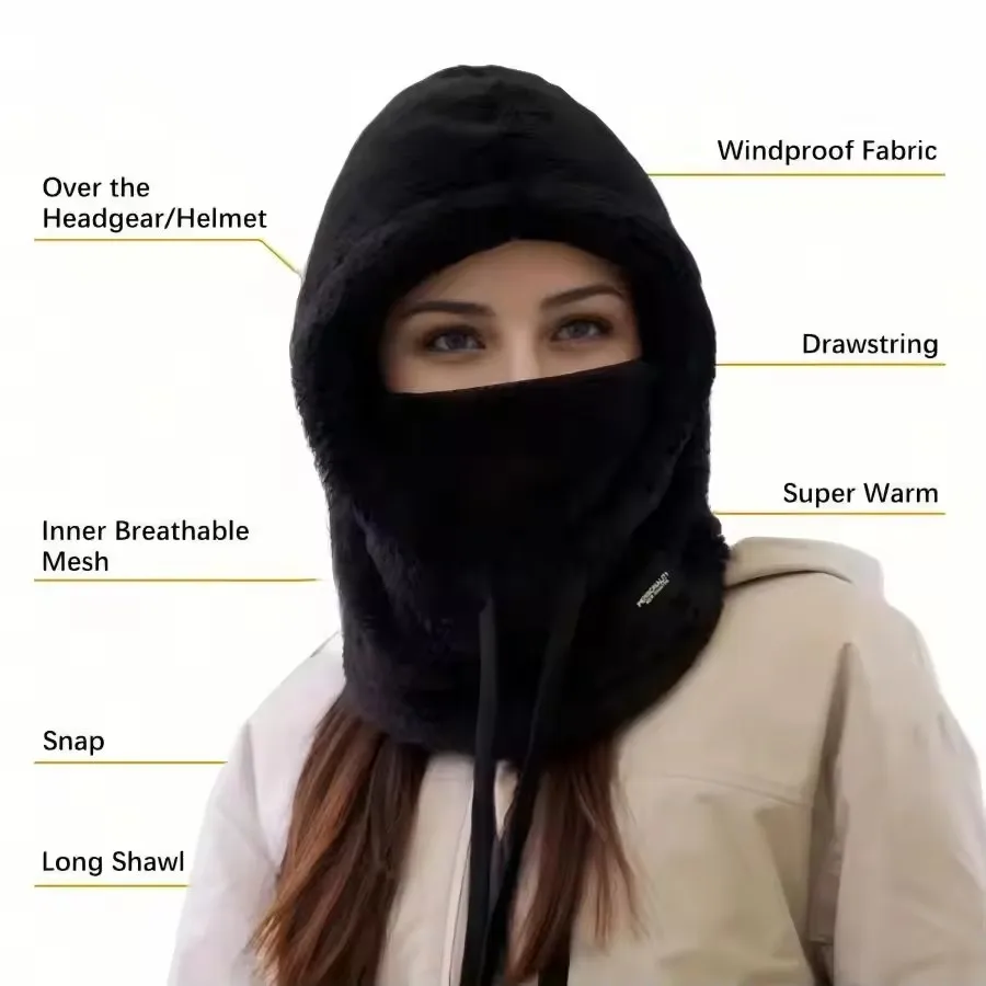 Pasamontañas térmico cálido a prueba de viento, capucha de esquí, cubierta facial para motocicleta, Polar, cubierta ajustable para el cuello para ciclismo, máscara facial completa para invierno