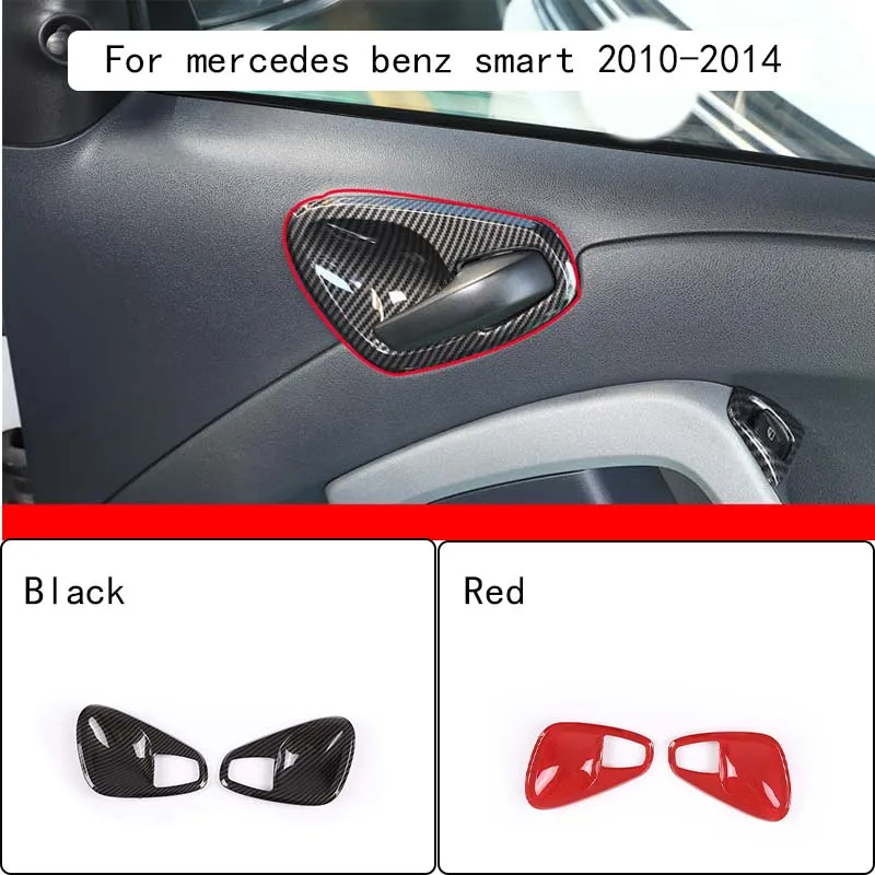 

For Mercedes Benz smart 2010-2014 Inner door handle decorative cover decorative sticker ABS black red 2pcs set car accessories