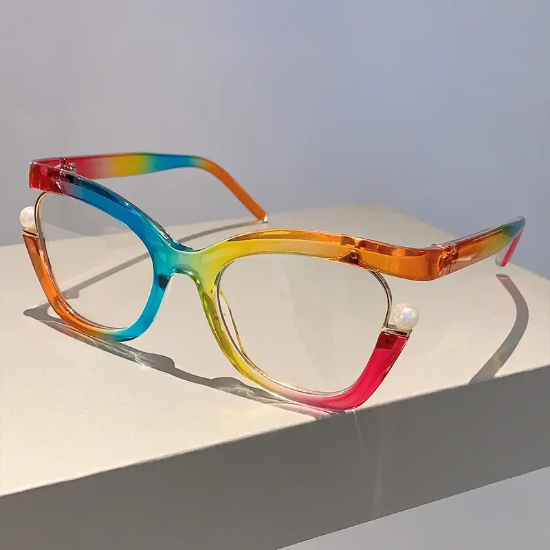 Vintage Fashion Rainbow Pearl Cat Eye Optical Glasses Frame Women For Female Glasses Luxury Brand Designer Popular Eyewear Frame