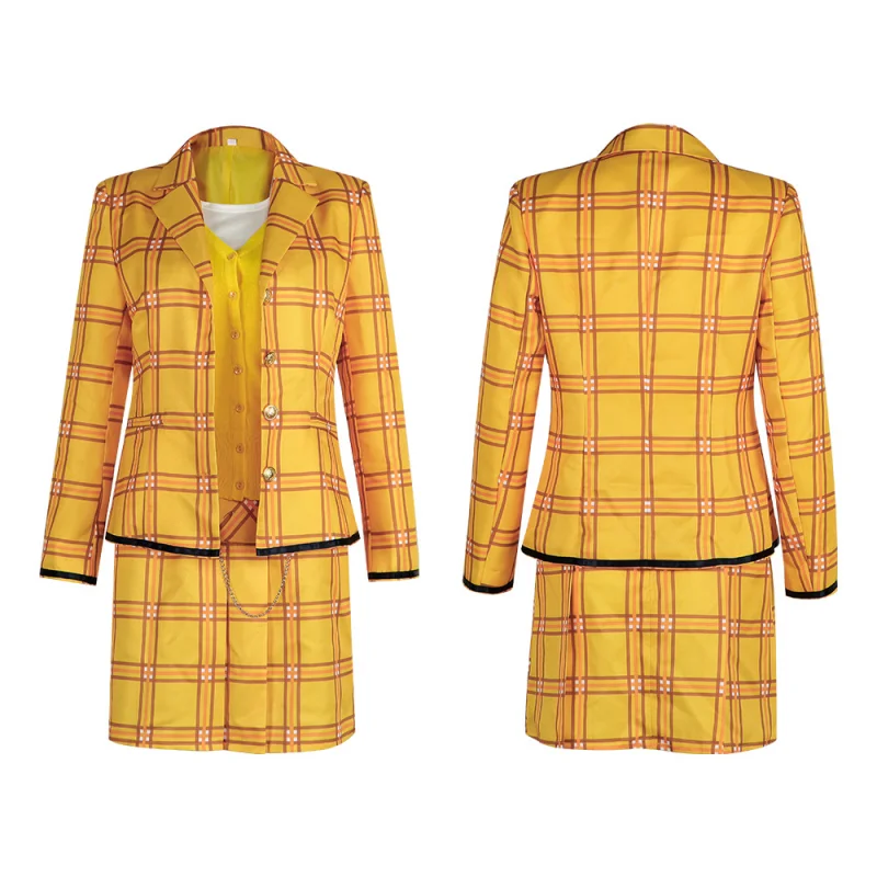 Movie Clueless Cher Horowitz Cosplay Costume Women Girls Yellow Plaid Suit Dress School Uniform Halloween Carnival Party Outfits - view 5