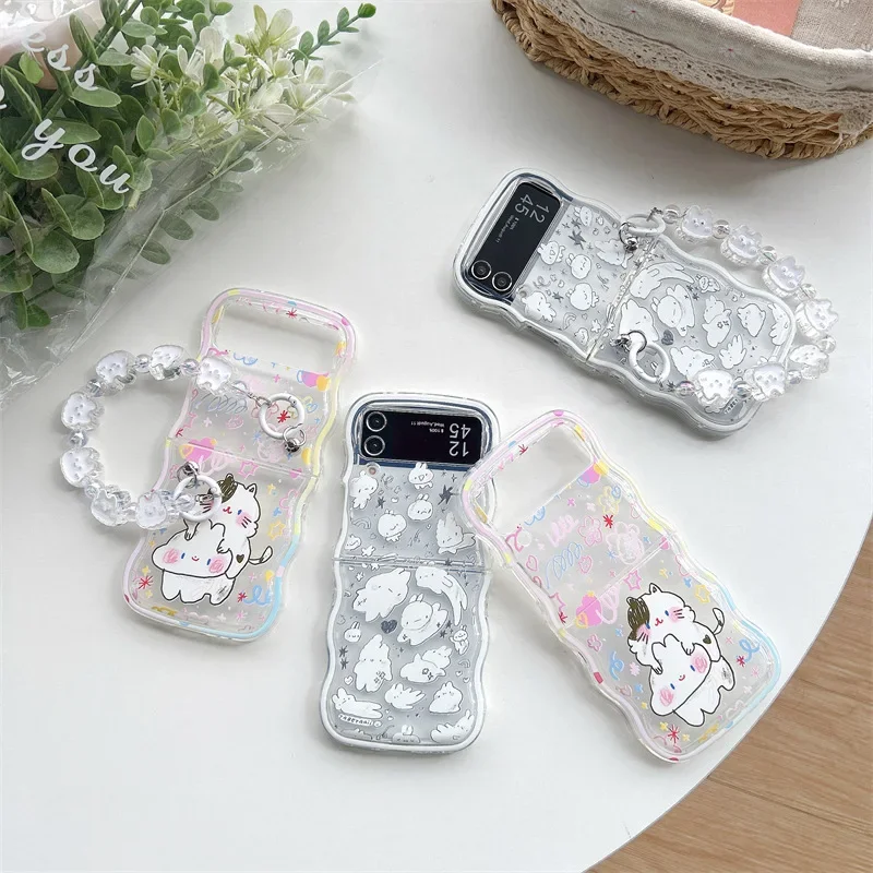 

Cute Play Rabbit Phone Case for Samsung Galaxy Z Flip 6 5 4 3 Back Cover for ZFlip3 ZFlip4 ZFlip5 ZFlip6 Protective Shell