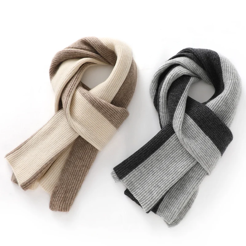 New Arrival Winter 100% Pure Cashmere Knit Women Scarf Patchwork Color Scarves Warm Fashion Capes Lady High Quality Scarves