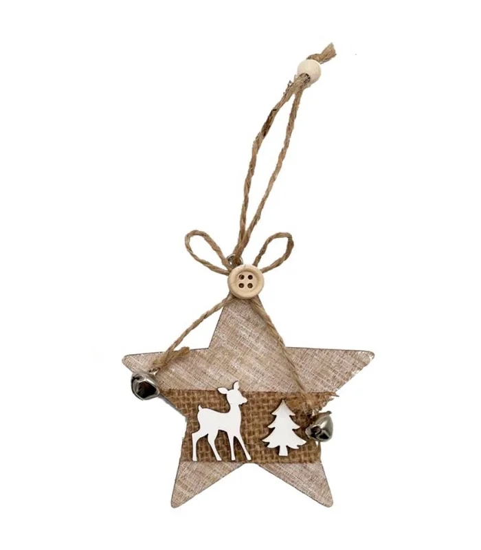 Tradineur Star/Fir Wooden Pendant Ornament, Christmas Holiday Decoration Rope and Rattlesnas for pue