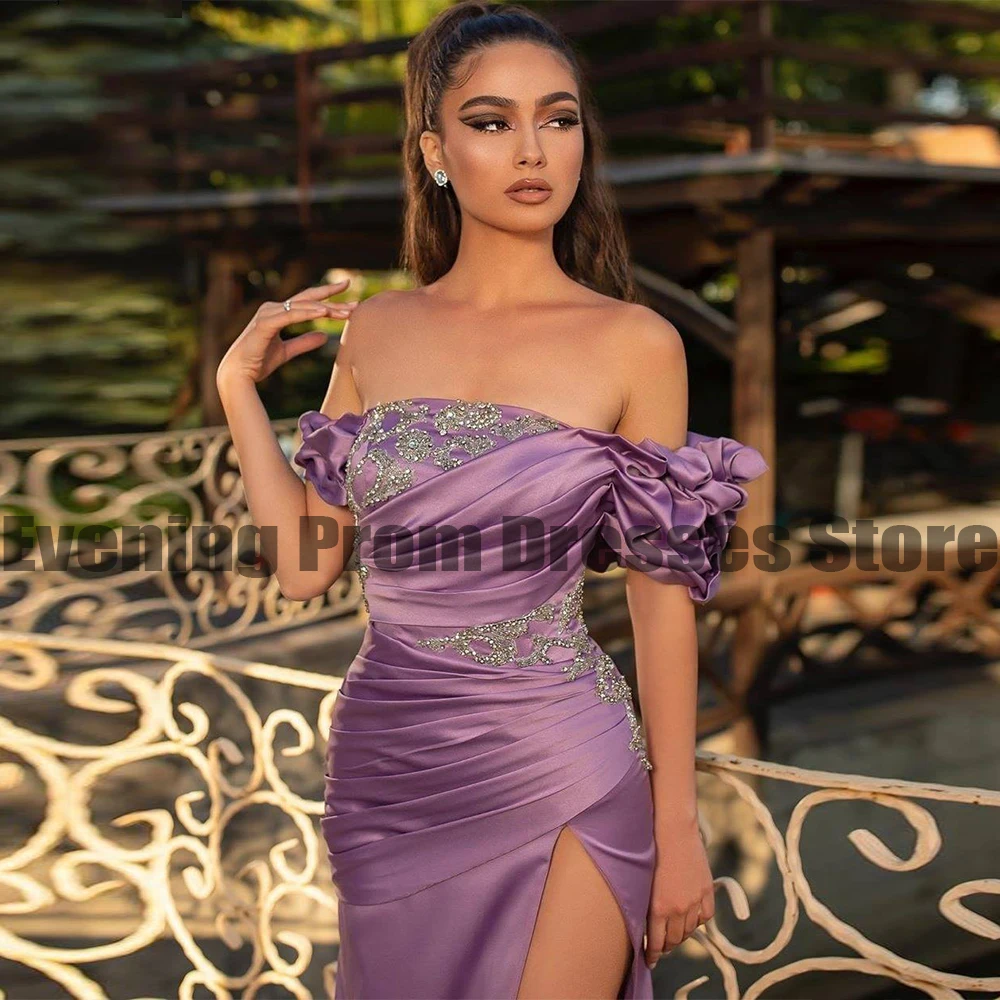 Robe de Soirée Sexy en Satin Plissé pour Femme, Sirène, Côté, Fente Haute, Bal de Promo, Quelle Perle, Applique, 2023