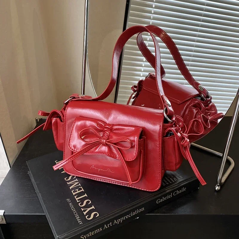 

Crossbody Bags for Women Red Bow, Hand-held Armpit Bag, Women's 2025 New Single Shoulder Crossbody Bag, Small Square Bag