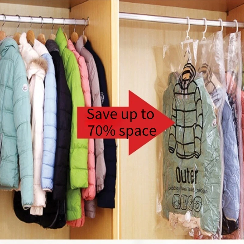 Closet Organizer Hanging Vacuum Storage Bags Wardrobe Compressed Bag Space Saving Seal Organizer Vacuum bags for storing clothes