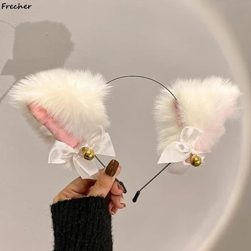 

Christmas Party Hairband Lolita Cat Fox Ears Cosplay Prop Headwear Role Play Lace Bell Bow Necklace Soft Plush Headband Hoops