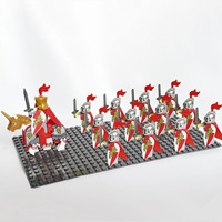 13pcs Vintage Castle Kingdoms Red Dragon Royal Knights Horse Dark Blue Lion Army Solider Minifig Building Block Toys for Kids