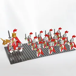 Bloques de construcción de 13 piezas para niños, juguete de ladrillos para armar Castillo Vintage, reinos, Dragón Rojo, caballeros reales, caballo, león azul oscuro, Minifig