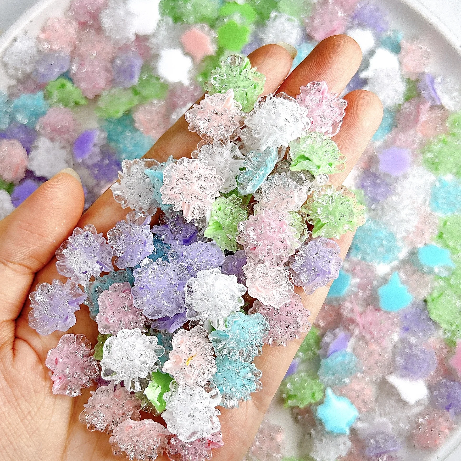 20PCS 3D Transluzente Gelee Hibiskus Blumen Harz Nail art Dekorationen Kreative Leuchtende Blüten Gemischte Nagel Charms DIY Maniküre