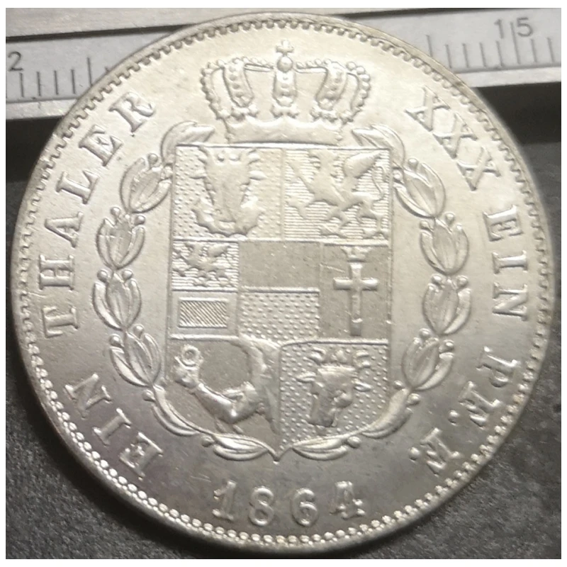 1864 Grand duchy of Mecklenburg-Schwerin 1 Thaler-Friedrich Franz Silver Plated Copy Coin