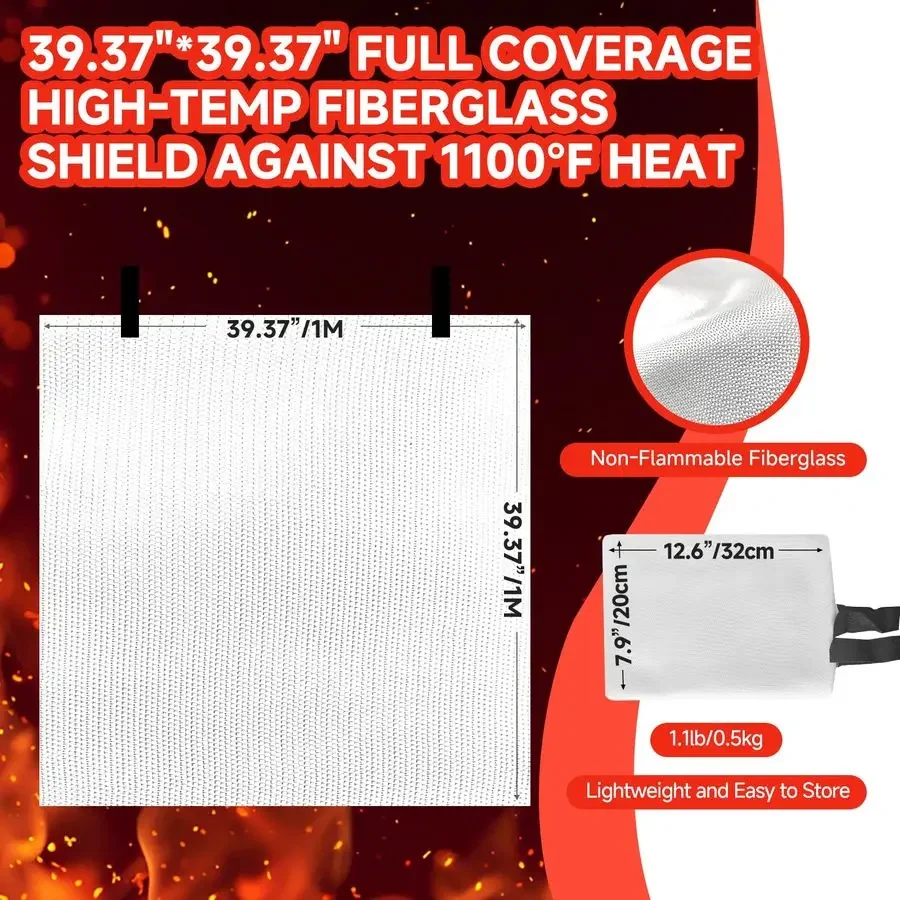 Pacotes Cobertor contra Incêndio 39,37x39,37 Polegadas, 1100 Resistente ao Calor, Cobertor de Supressão de Incêndio de Emergência para Cozinha, Casa, Carro, Acampamento E
