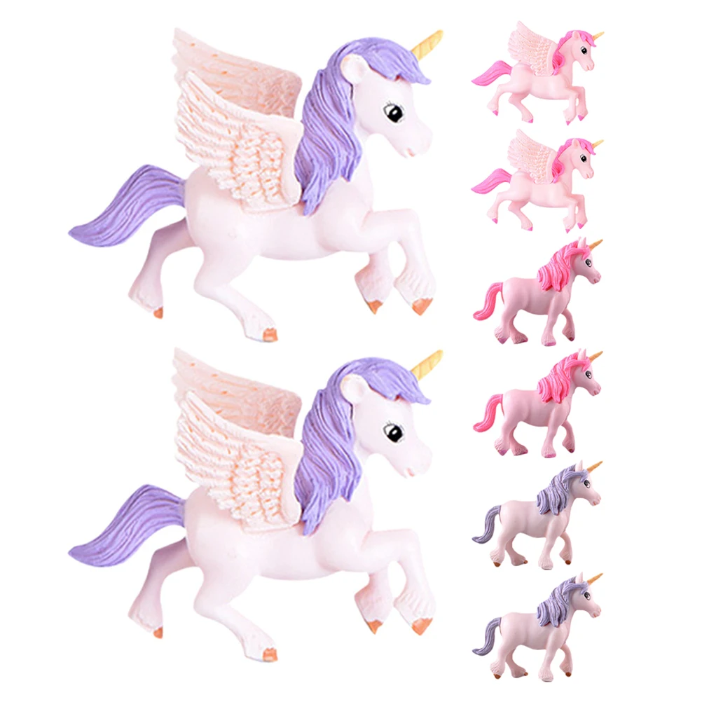 

8pcs Mini Figurines Plastic Bonsai Garden Statues Desktop Micro Unicorn Ornaments Fairy Scene Decoration Small Unicorn Figures