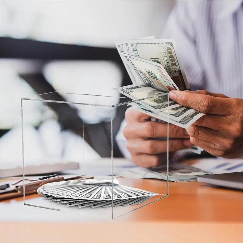 Banco de dinheiro acrílico não aberto pote de dinheiro atm cofrinho para dinheiro real dólar cofrinho acrílico banco jar caixa de mudança clara