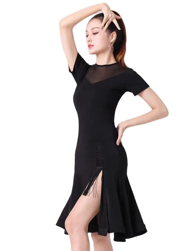 

New Latin Dance Dress Adult Women Sexy Black Dress Waltz Modern Dance Performance Contact Clothing Dancewear suit