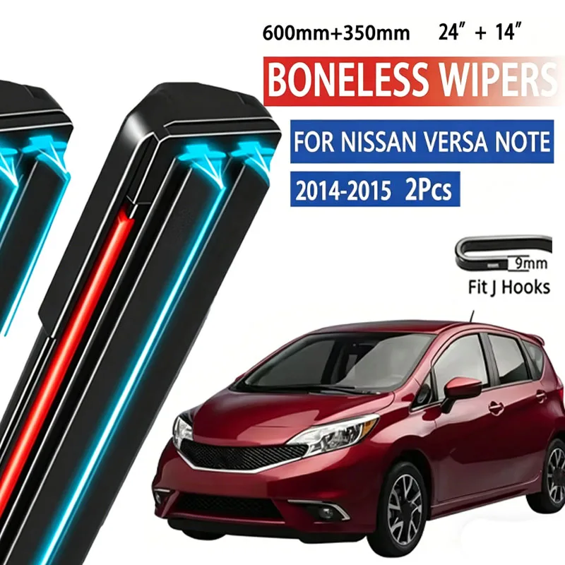 

2pcs For Nissan Versa Note 2014-2015 Car Front Wiper Soft Rubber Boneless Wiper HD Quiet Automotive Wiper 24"+14"