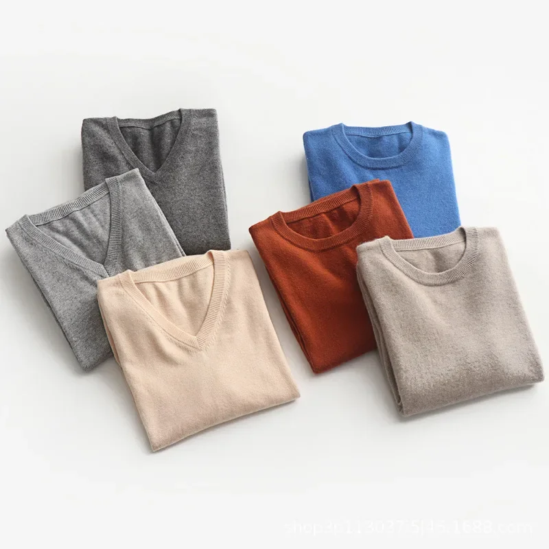 

MRMT 2025 Brand New Men's Round Neck V-Neck O- Neck Pullover Wool Sweater Classic Solid Color Slim-Fit Base Plus Size Sweater