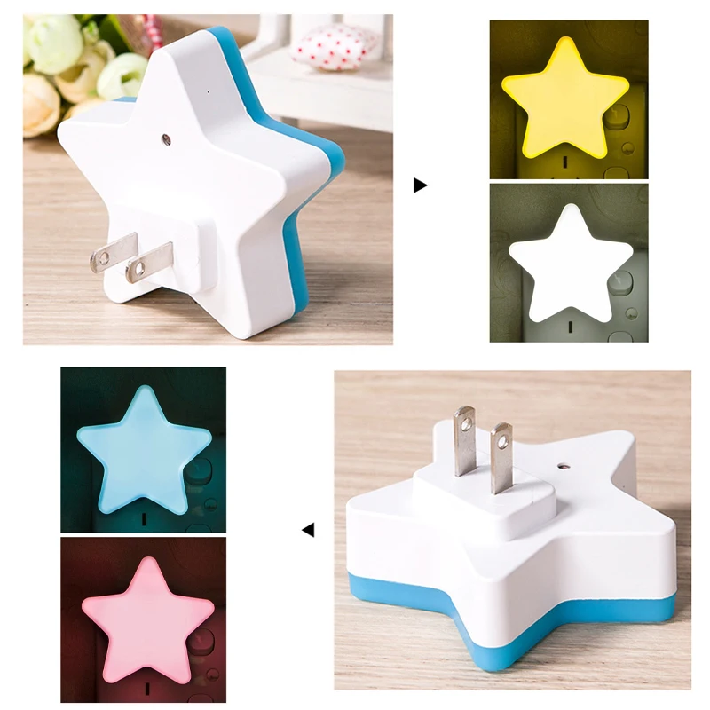 LED Night Light Mini Stars Wall Plug-in Auto Sensor Bedside Lamp For Bedroom Kid Room Hallway Corridor Stairs EU/US Plug