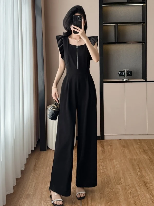 Hebe Sle Casual High Quali One-Piece Pants Women's Faion Summer New Wide Leg Bla Slimming Fly Sve Ensemble