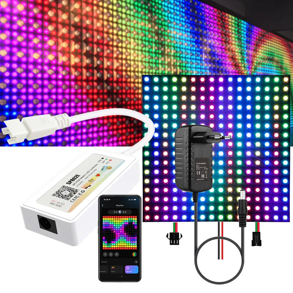 

WS2812B RGB LED Digital Flexible Individually Addressable Panel Light SP802E BT&WIFI Controller WS2812 Matrix Screen Set DC5V