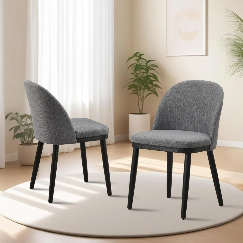 مجموعة كراسي تناول الطعام مكونة من قطعتين، كراسي جانبية للمطبخ منجدة من القماش الحديث مع مسند ظهر منحني وأرجل خشبية، كرسي طعام بدون ذراع
