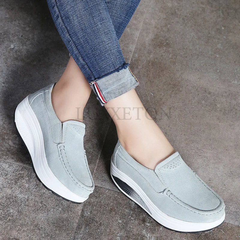 Canvas Thick Soled Sloping Heel Round Toe Sponge Cake Shoes for Women Casual Comfort Breathability Increased Height Rocking Shoe