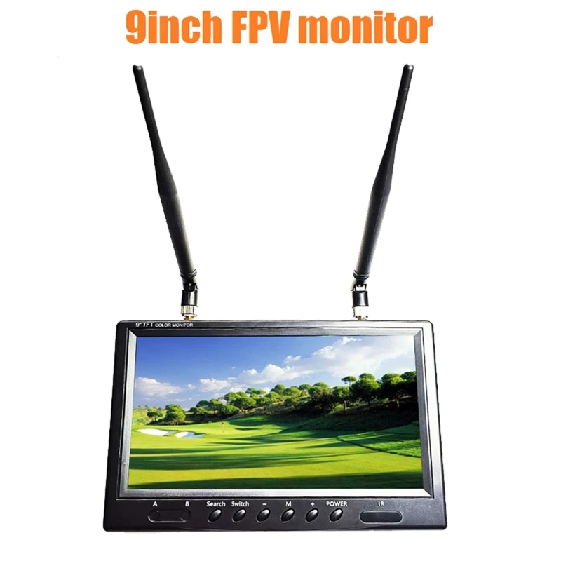 Schermo LCD per monitor FPV da 9 pollici 5.8G 800X480 20Hz--20Khz Doppio ricevitore stereo per RC FPV Drone Quadcopter Spina UE facile da usare