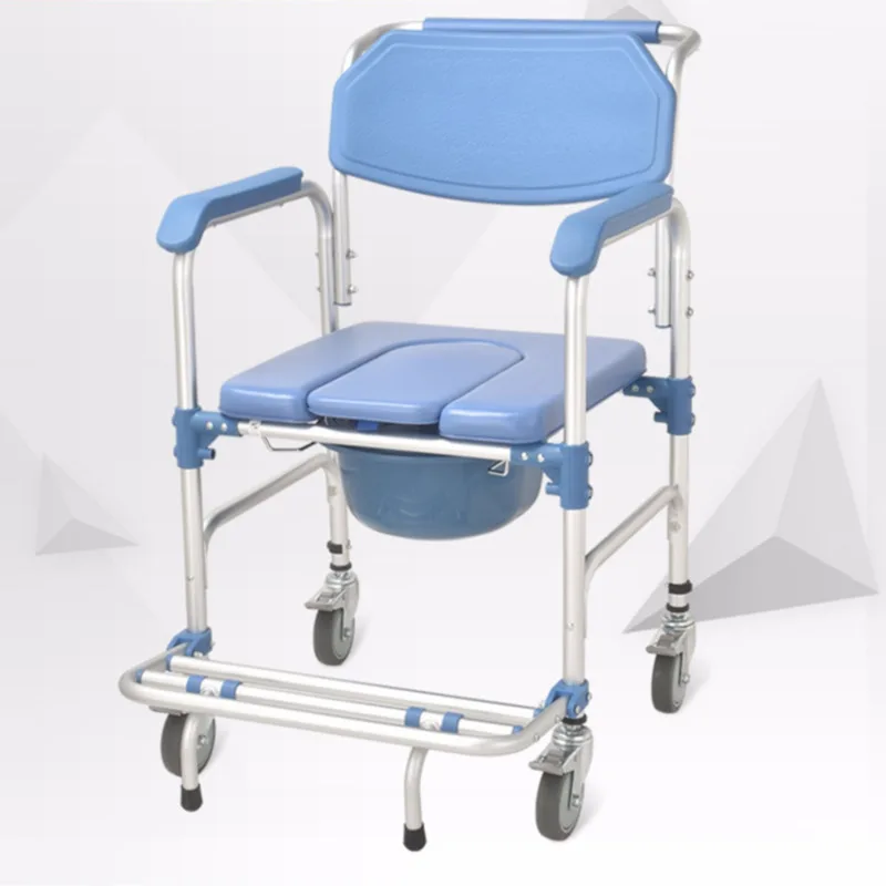 Elderly Shower Chair Stable Anti-Slip Seat Four-Wheel Brakes Foldable Waterproof Rustproof Chair Secure Bathing Solution