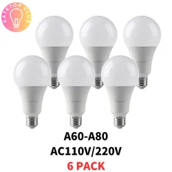 Lot de 6 ampoules LED série A pour cuisine et salon, 8W, 9W, 10W, 12W, 15W, 18W, 20W, 24W, AC 110/220V, base 3000/4000/6000K chambre à coucher