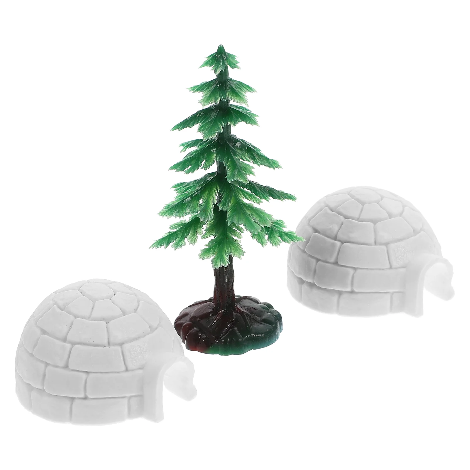 Christmas Tree Simulated Snow Building Model Decorative Ice House Statue Ornament Animal Mini Tabletop Pine Toddler