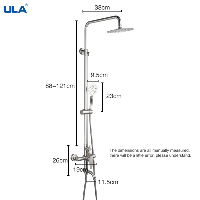 ULA Stainless Steel Shower Faucet Bathroom Mixer Tap Bath Tub Shower Mixer Faucet Rain Shower Head Set Rainfall Shower System