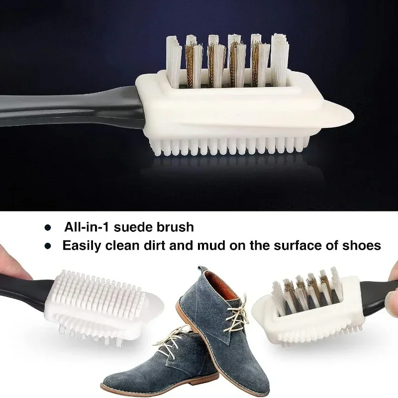 3 Side Cleaning Shoe Brush For Suede Nubuck Shoes Stain Dust Shoes Brush Steel Plastic Rubber Boot Household Cleaner Tools