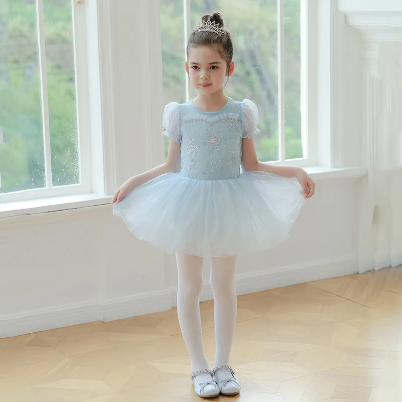 Summer Kids Girl Cosplay Dress Short Sleeved Princess Elsa Dresses Children\'s Dance Performance Clothes Training Clothing H7928