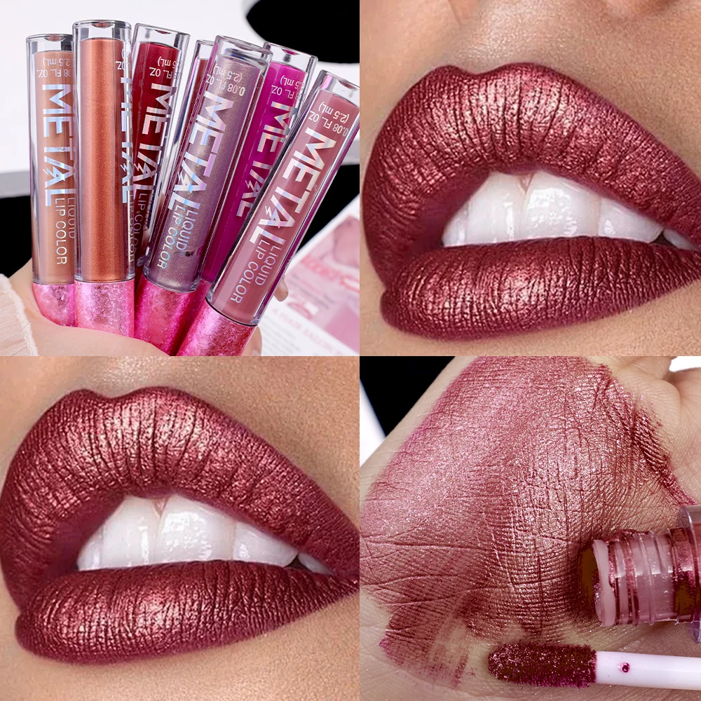 Matte Metallic Glitter Liquid Lipstick Waterproof Long Lasting Not Fading Shimmer Metal Lip Gloss Charming Lips Makeup Cosmetics