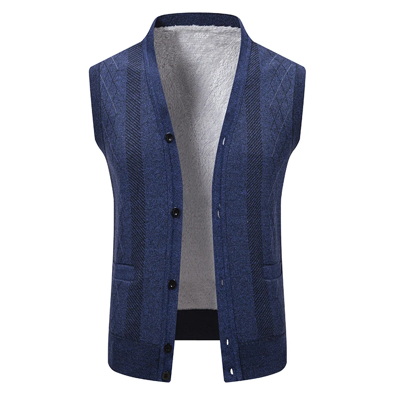 

2025 Autumn Men Knitted Vest Sleeveless Cardigan Men Fleece Sweater Business Casual Waistcoat Male Jumpers Striped Sweater Vests