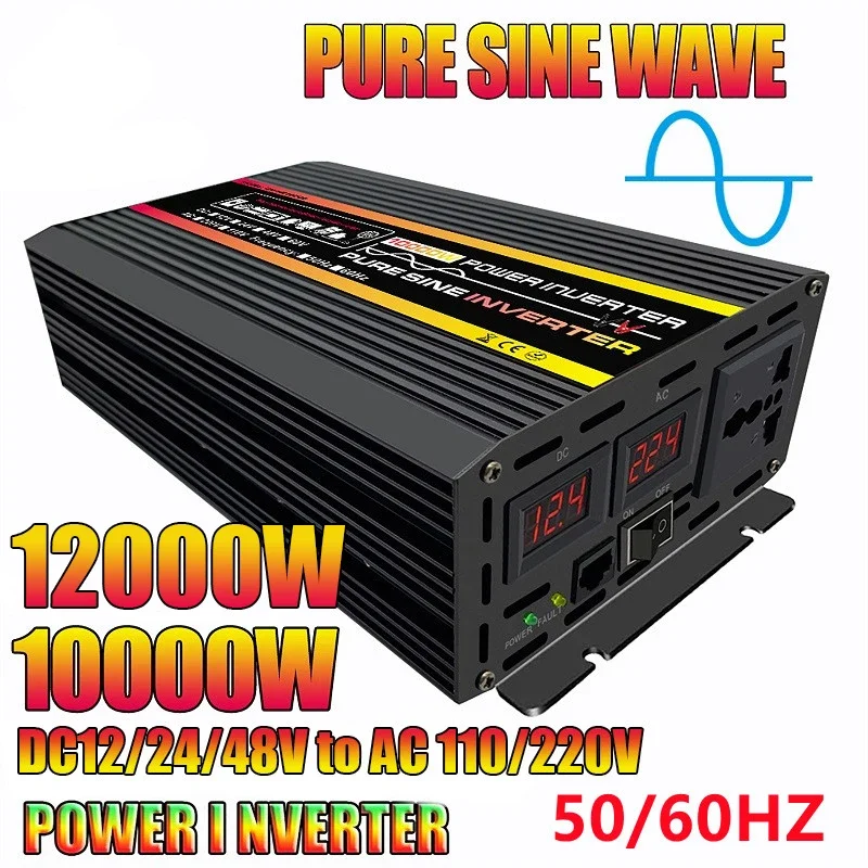 3000W-12000W Pure Sine Wave DC1-60V To AC 110/220V Power Inverter Intelligent Digital Display Inverter Converter for Car Outdoor